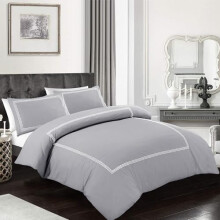 My home store Embroidered Duvet Cover Hotel Quality 200TC Bedding Set Soft Breathable 100% Poly Cotton Quilt Cover with 2 Pillowcases (Grey, Double)