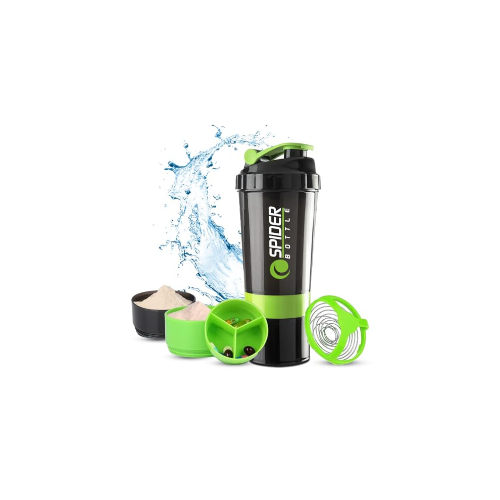 Active 100 Protein Shaker Bottle 500Ml With Extra Compartment - Gym Shaker Bottle For Men & Women, Perfect For Protein Shakes & Supplements (Green)