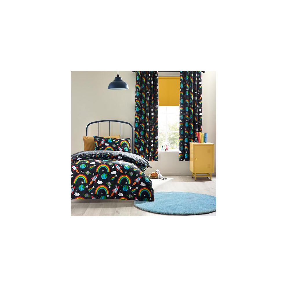 Catherine Lansfield Rainbow Rockets Reversible Junior Duvet Cover Set With Pillowcase Black