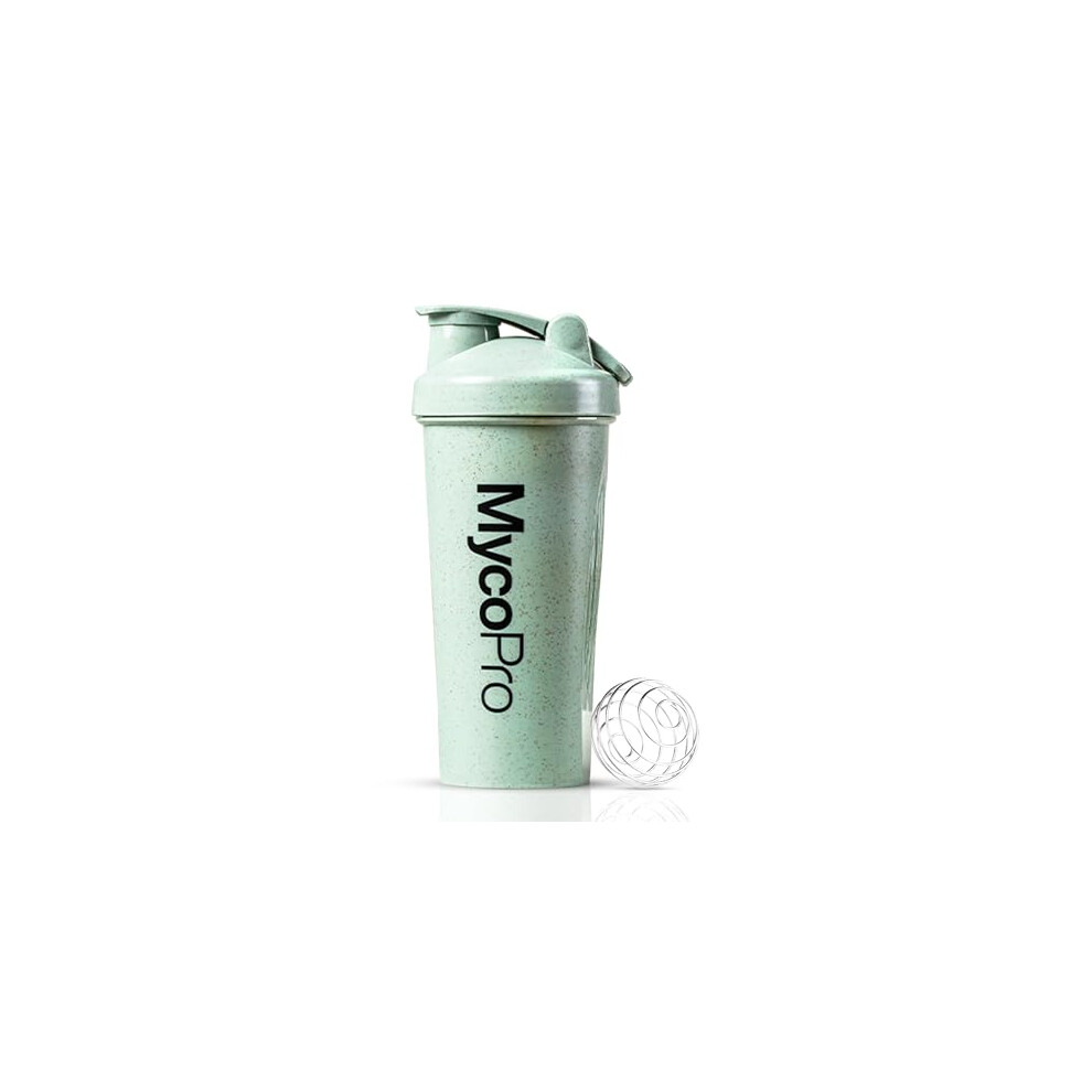 Mycopro Green Protein Shaker Bottle 600Ml | Mint | 50% Wheat Straw | Bpa Free | Leakproof | Stainless Steel Blending Ball | Dishwasher Safe | Eco