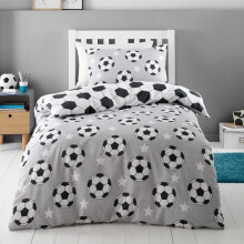 Catherine Lansfield Brushed Cotton Football Stars Reversible Single Duvet Cover Set with Pillowcase Grey