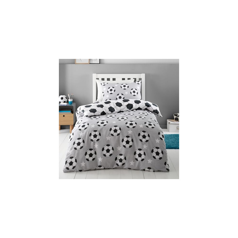B&Q - Brushed Cotton Football Stars Reversible Duvet Cover Set With Pillowcase Grey - Image 8