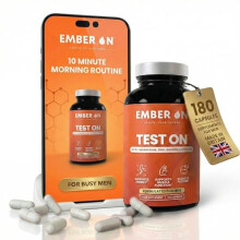 EMBER ON Test On Supplement for Men | High Strength Booster Supplements | 10-in-1 Magnesium Zinc Ashwagandha Boron Fenugreek VitD3 VitB6 VitK2 & Panax