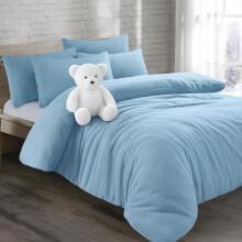 KD HOME EVERYTHING YOU NEED Teddy Bear Fleece Super Soft Fluffy Warm and Cosy Duvet Sets with matching Fitted Sheet and Pillowcases (Light Blue,