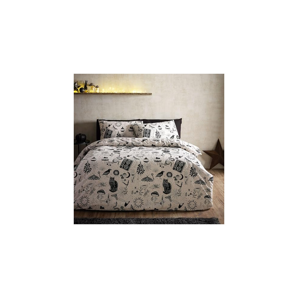 Catherine Lansfield Black Enchanted Witchcraft Reversible Duvet Cover Set / Natural - Double - Image 11