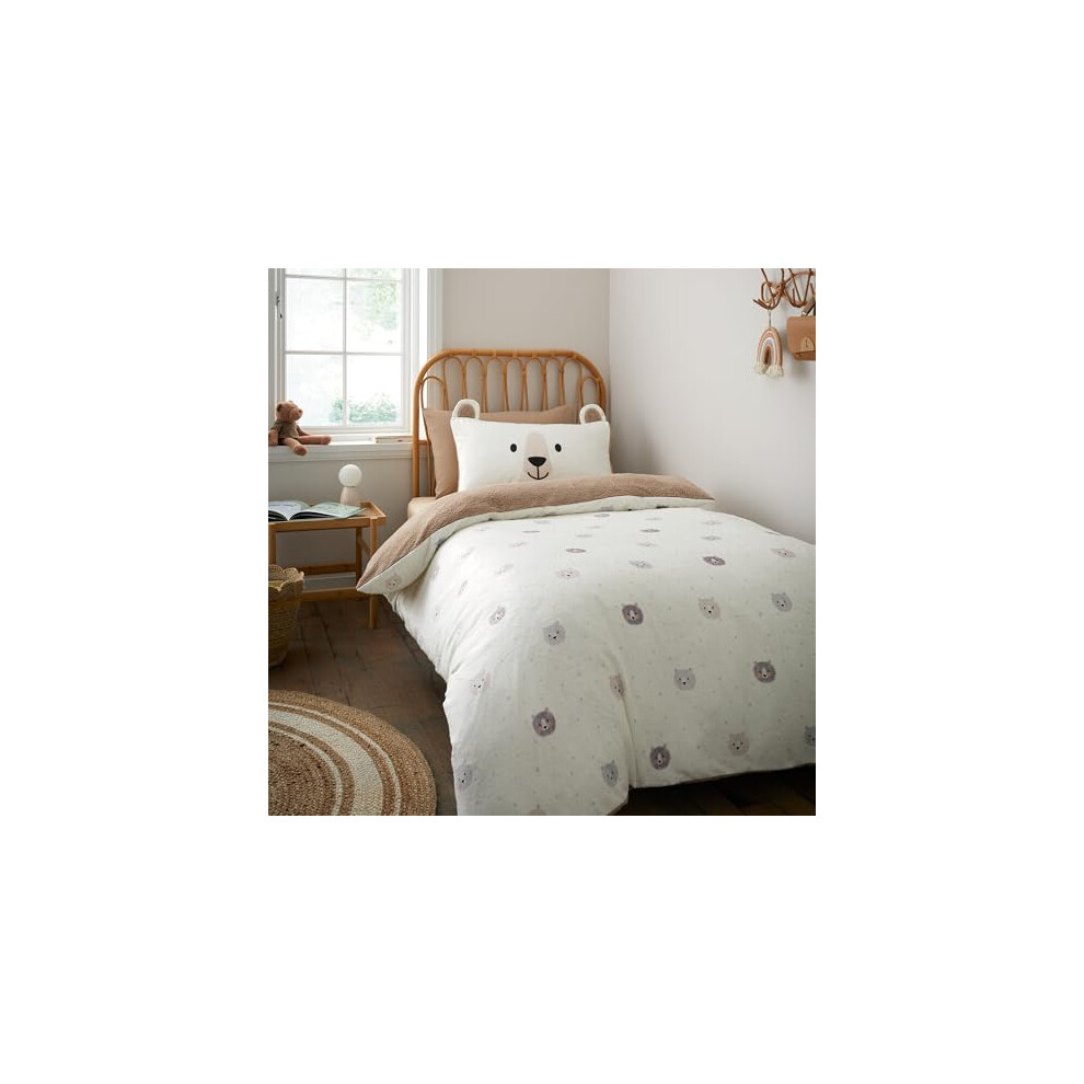 Catherine Lansfield Cosy Bear So Soft Double Duvet Cover Set with Pillowcases Natural - Image 4