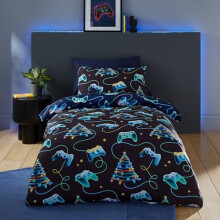 Catherine Lansfield Christmas Gamer So Soft Reversible Single Duvet Cover Set with Pillowcase Navy Blue