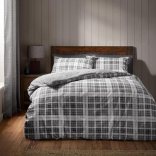 Catherine Lansfield Cosy Sherpa Check Super King Duvet Cover Set with Pillowcases Grey