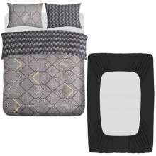 Lazzaro 4 Pcs Double Duvet Set with Matching Black Double Fitted Sheet 40 cm Extra Deep Pocket - UltraSoft Breathable Premium Microfibre Reversible