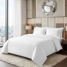 M&J Home 3 Piece Microfibre Satin Stripe White Double Duvet Cover Set Microfibre - Includes Duvet Cover & Pillowcase(s)