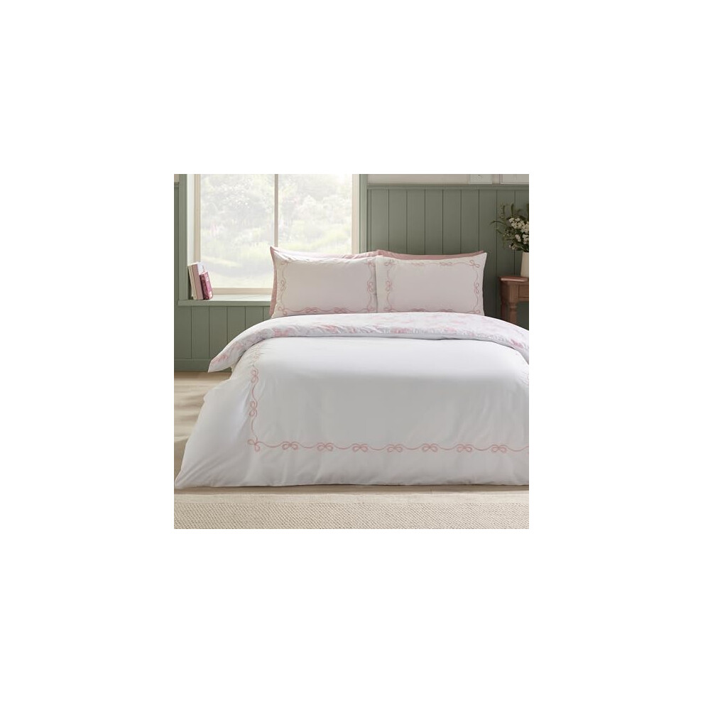 Bow Embroidery Duvet Cover Catherine Lansfield Girls King Quilt Bedding Set Pink - Image 4
