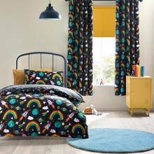 Catherine Lansfield Rainbow Rockets Reversible Double Duvet Cover Set with Pillowcases Black