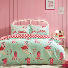 Catherine Lansfield Santa's Howdy Christmas Reversible King Duvet Cover Set with Pillowcases Green