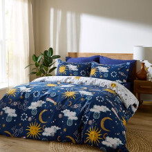 Their Nibs Disco Space Cotton Reversible Double Duvet Cover Set with Pillowcases Navy Blue