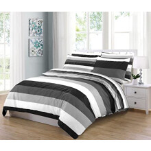 MK Home Textile Stripe Duvet Cover Set, 100% Cotton Rich 200 Thread Count Soft Reversible Quilt Covers White | Red | Black | Grey Bedding Sets Double