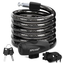 SPGOOD Bike Lock 1200mm/12mm with 2 Keys,Bicycle Lock with Mounting Bracket,Steel Cycling Cable Lock High Security,Lightweight Coiling Cable Lock for
