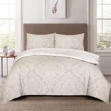 THL 3 Pieces Bedding Set Duvet Quilt Cover Pillowcase Poly Cotton Single Double King Superking (Dmsk Cream Beige, Duvet Cover King)