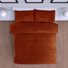 Teddy Fleece Duvet Cover With Pillowcase, 2Pcs Thermal Bedset Warm & Cosy Fluffy Fleece Teddy Bear Bedding Set (Burnt Orange, Single)
