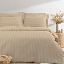 Pizuna Cotton Taupe Satin Stripe Duvet Cover King Size, 300 Thread Count Damask Bedding 100% Long Staple Cotton 230 x 220 cm King Size Duvet Cover
