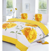 Voice7 Luxury Rosaleen Yellow Duvet Set - Includes Duvet Quilt Cover Two Pillow Cases - Sophisticated Bedding Set Fabric Poly Cotton (Yellow Double