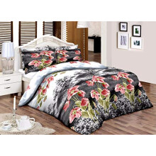 HASSTEX Flower Designs 100% Egyptian Cotton Duvet Quilt Cover Luxury Bedding Set(Burgundy-Green-Floral-SuperKing)