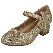 (Gold, UK 13 Child) Girls Spot On Block Heel Party Shoes H3086