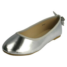 (Silver, UK 9 Child) Girls Spot On Butterfly Heel Trim Ballerinas