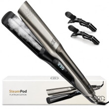 Golden Goods Professional Steam Hair Straightener, Flat Iron, Real Time Temperature Display, Quick Heat-up, 12 Adjustable Temperature Levels