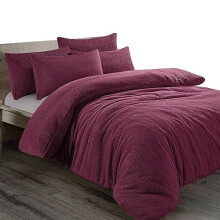 Pinkfairy Plain Teddy Fleece Duvet Cover Quilt Bedding Set With Pillow Cases, Warm Cozy Super Soft Fluffy Luxury Design Bedset Reversible Easy Care