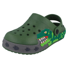 (Khaki, UK 9 Child) Boys JCDees Clogs With Dinosaur Design And Lights N1166