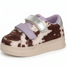 (Brown, UK 13 Child) Girls Elle Sport Cow Print Lace Up Comfy Trainers H2724