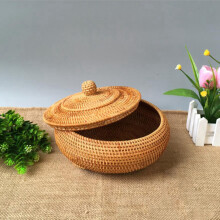2X Panier de Rangement En Rotin Tissé à la Main Tissé avec Couvercle Rond Couleur Primaire Bijoux Chinois Collations Thé Boîte de Rangement