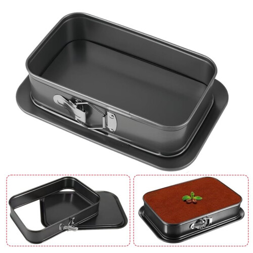 Rectangular Cake Pan with Removable Bottom, Carbon Steel Baking Tin for Cheesecake, Tiramisu, Mousse, Dishwasher Safe 2