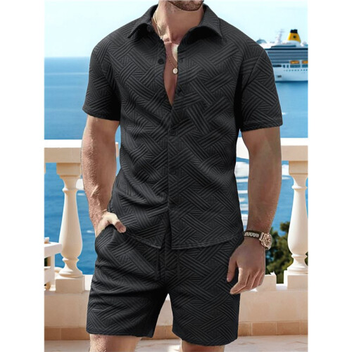 Completi da Uomo In Due Pezzi con Pantaloncini e Tuta A Maniche Corte Nero M 2