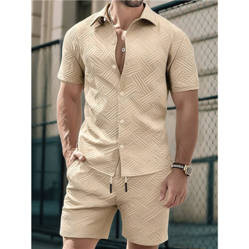 Completi Sportivi da Uomo A Due Pezzi con Pantaloncini e Maniche Corte Cachi M 1