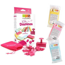 ScrapCooking - Kit Domino + 3 sacchetti di pasta di zucchero (blu, rosa e giallo)