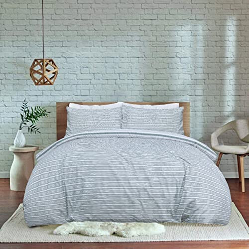 Sleepdown Duvet Cover Set, Polycotton, Green White, Double 1