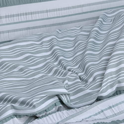 Sleepdown Duvet Cover Set, Polycotton, Green White, Double 2