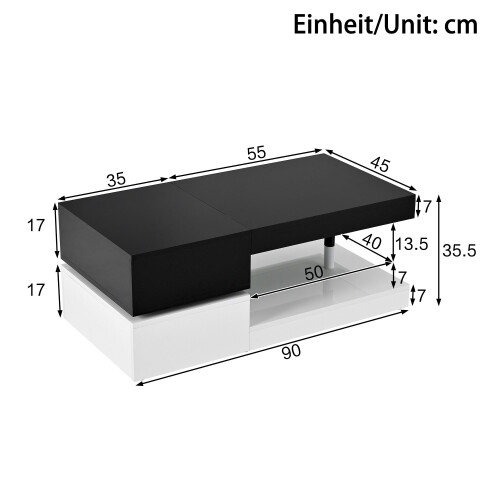 (Black,White) Table basse moderne,LED ambiante,contrôle app/Bluetooth,plateau en verre,finition laquée,salon 2