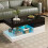 (Black,White) Table basse moderne,LED ambiante,contrôle app/Bluetooth,plateau en verre,finition laquée,salon 11