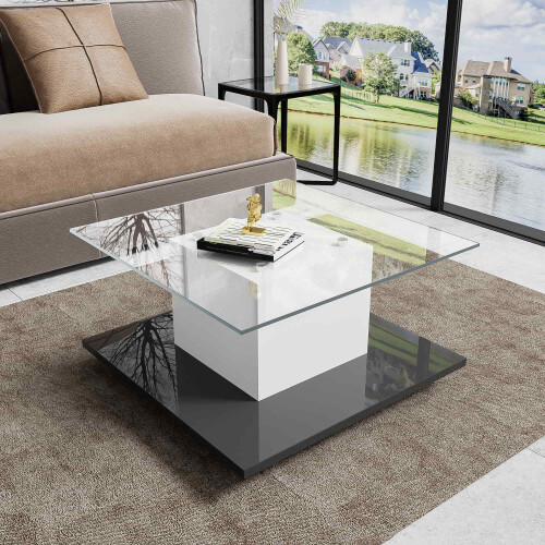 Table basse en verre laqué, table mobile sur roulettes pivotantes 1