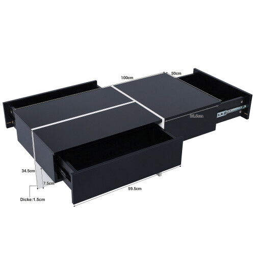 (Black) Table basse laquée, imitation marbre,, salon, LED pilotée par app 2