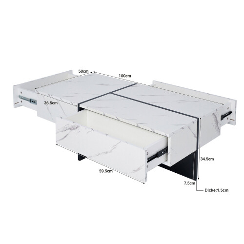 (White) Table basse laquée, imitation marbre,, salon, LED pilotée par app 2