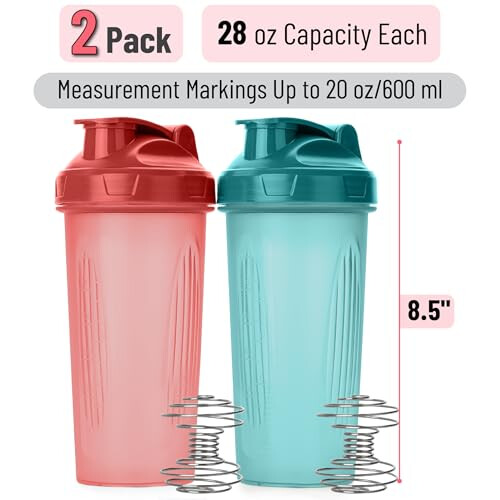 Mr. Pen- Bottiglie Shaker per Proteine, 28 oz, 2 Pezzi, Blu Chiaro & Rosso 1