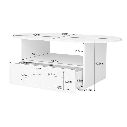 Table basse en forme de nuage avec tiroirs et niches de rangement 2