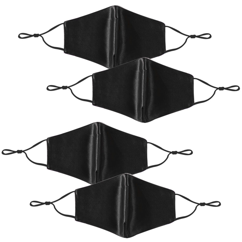 Aquarius Black 4Pk Termin8 Satinsilk, Lightweight Breathable, Washable&Festival Facemask,