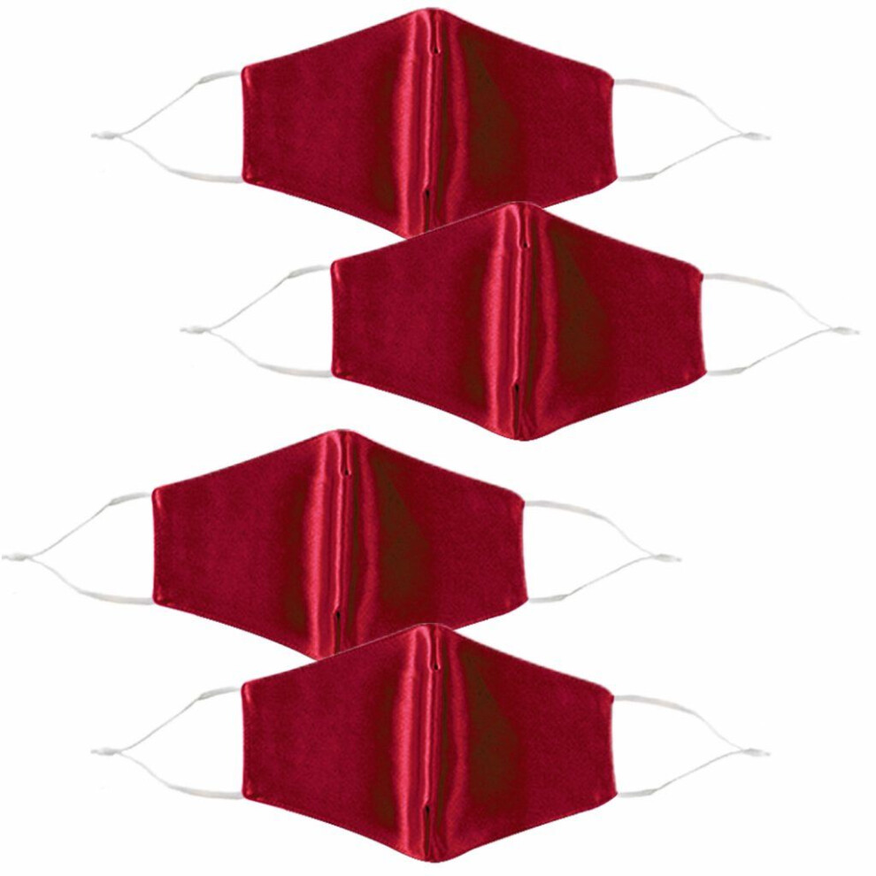 Aquarius Red 4Pk Termin8 Satin Silk, Lightweight Breathable Festival Face Mask, Crimson