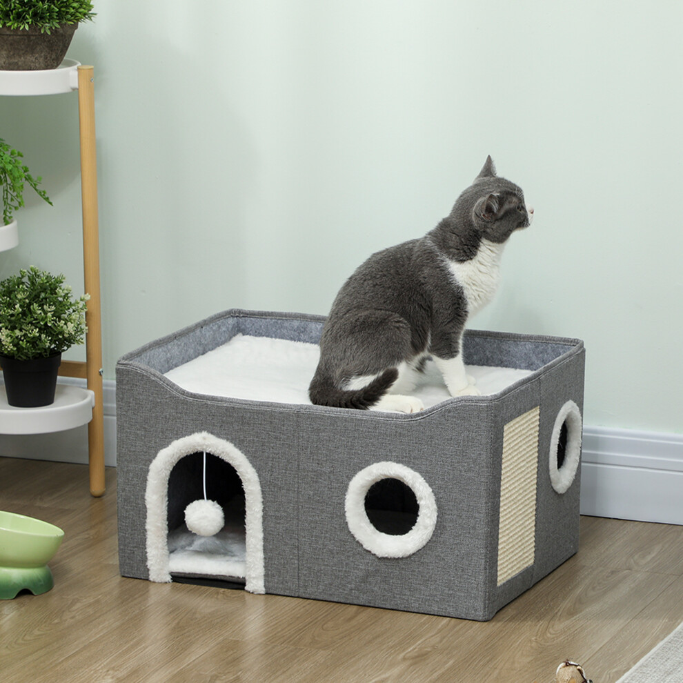 Pawhut Cat Cave With Fluffy Ball And Scratch Pad For Indoor Pets
