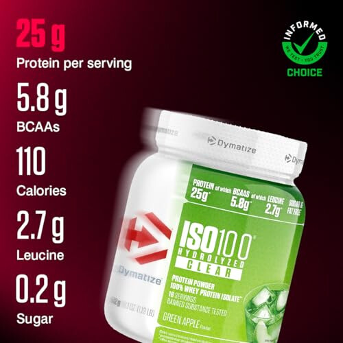 Dymatize ISO 100 Hydrolized Clear Green Apple 512g Whey Protein Powder 1