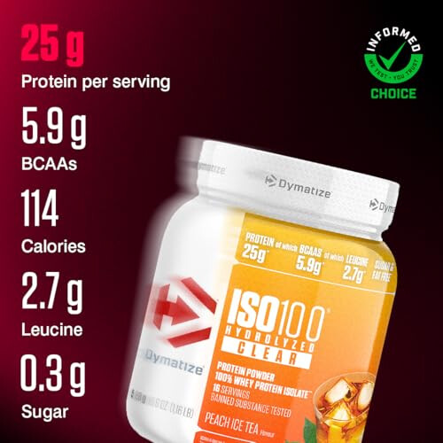 Dymatize ISO 100 Hydrolized Clear Peach Ice Tea 528g Whey Protein Powder 1